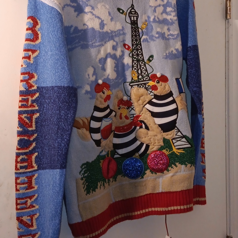 3 FRENCH HENS Ugly Christmas Sweater with Lights New With Tags Ladies Womens XL